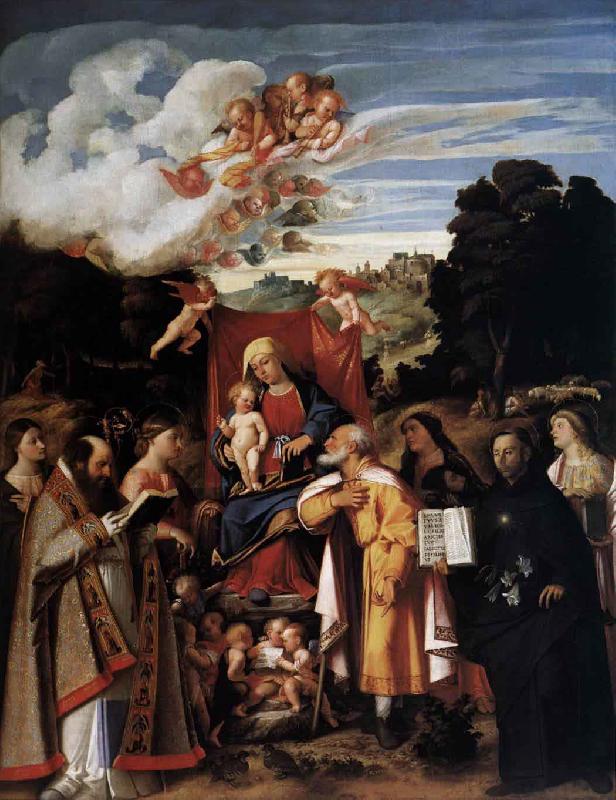 Giovanni Cariani Virgin Enthroned with Angels and Saints